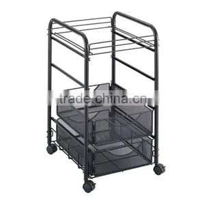 Icegreen Black Mesh Open File Cart With 2 Storage Drawers thumbnail-2