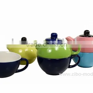 Colored Tea-Pot With Cup Set thumbnail-1