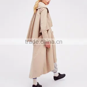 Fashion Clothing Cream Color Wind Breaker Stylish Trench Coat for Lady thumbnail-3