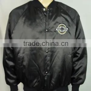Wholesale Shiny Black 100% Polyester Satin Baseball Jacket thumbnail-1