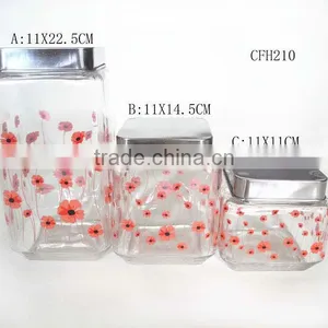 Decal Square Glass Candy Jar With Metal Lid thumbnail-1
