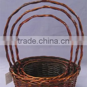 Brown Color Round Willow Basket With Handle thumbnail-1