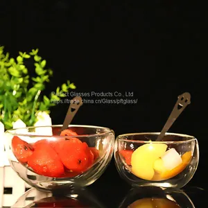 Double Wall Glass Ice Ream Bowl Fruit Bowl Handmade Microwave Bowl Wholesale Bowl thumbnail-1