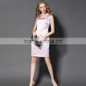 Maxnegio Notch Lapel Pink Color Cap Sleeve Office Dress thumbnail-5
