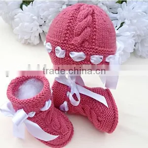 Baby Hand Knitted Hats With Shoes Winter Fashion Crochet Clothes Set For Kids thumbnail-1