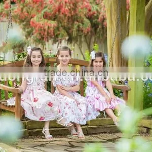 Girls Flutter Sleeve Kids Clothing Wholesale Roses Printed Designer One Piece Dress thumbnail-5