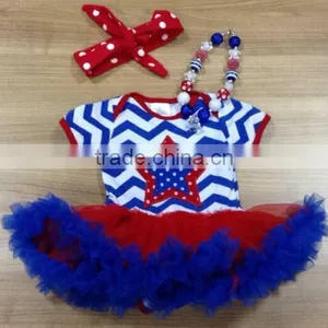 2015 Hot Sell Baby Girl July 4th Chervon Star Romper With Matching Headband and Necklace thumbnail-1