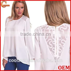 100%Polyester Long Sleeve Woman Blouse 2015,women Tank Tops in White thumbnail-1