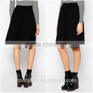 Latest Skirt Design Midi Skater Skirt Fashion Pleated Stretch Lady Skirt thumbnail-1