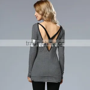 Newest Design OEM Wholesale Gray Women Vertical Stripes Blouse 2017 thumbnail-4