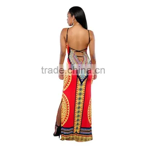 Onen OEM Service Anti-wrinkle Cotton Digital Print Backless Strapes Africian Plus Size Sleeveless 2016 Summer Maxi Dresses thumbnail-3