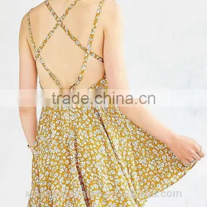 2017 Girls Spaghetti Strap Summer Dress Women Ladies Sexy Backless Flower Printed Chiffon Dress thumbnail-3