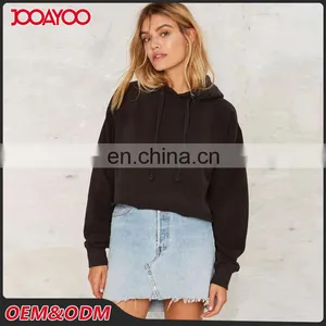 Wholesale Custom Oversized Long Sleeve Pullover Black Cropped Hoodie thumbnail-1