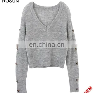 Girl Long Sleeves With Buttons Knit Pullover Sweater thumbnail-3
