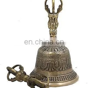Tibetan Religious Brass Quality Bell Hand Vajra Dharma Objects Tibetan Buddhist Meditation Bells and Dorje Indian Antique thumbnail-2