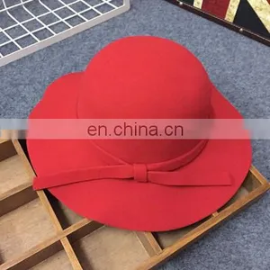 Children's Female Treasure British Hepburn Small Pepper Wave Big Brim Hat Retro Bow Woolen Hat Autumn and Winter Hat thumbnail-3