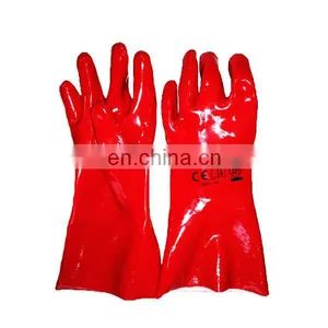 Anti Oil Keep Warm Cotton Liner Long Red PVC Gauntlet Gloves thumbnail-1