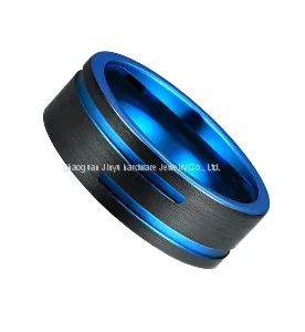 6mm 8mm Blue Tungsten Carbide Rings thumbnail-2