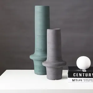 Hand Drawn Elegant Large Green Grey Floor Ceramic Vase,Suitable For Designers thumbnail-3