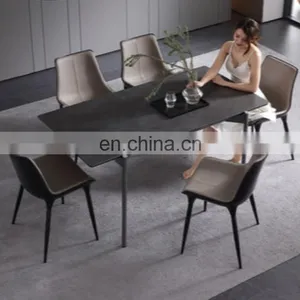 Contemporary Nordic Modern Metal Legs Dining Leather Chairs thumbnail-3