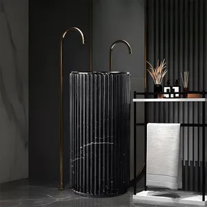 European Modern Style Marble Lavabo Water-Resistant Stone Bathroom Vanity Pedestal Basins for Home Hotel Bathroom Washbasin thumbnail-1