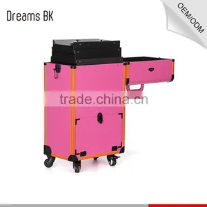 Pink Rolling Makeup Case With Trays thumbnail-3