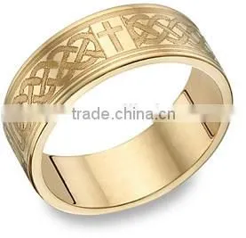 14K Gold Engraved Celtic Cross Wedding Band Ring thumbnail-1