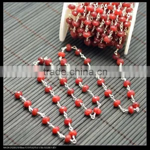 LFD-0016C ~ Wholesale Silver Plated Wire Wrapped Faceted Red Color Stone Chain Beaded Jewelry Finding thumbnail-2
