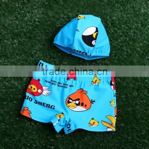 Promotional Fashion Yellow Cartoon Red Birds Little Boy Swimming Trunk Cap With Kids Bathing Swimwear Child Swimming Shorts thumbnail-5