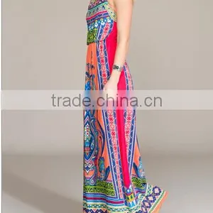 Halter Neck Long Dress Latest Printed Bellyband Open Back Women Boho Clothing thumbnail-3