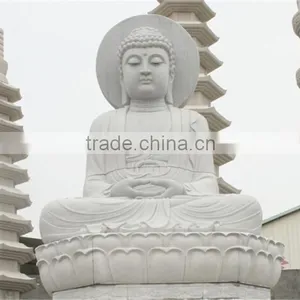 White Stone Carvsing Sitting Buddha Sculpture thumbnail-2