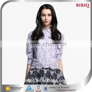 2015 Hot Sale Long Sleeve Purple Women Lace Blouse thumbnail-1