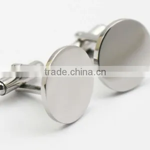 316L Stainless Steel Shiny Plain Silver Round Cufflinks for Men thumbnail-2