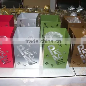 Metal Iron PEACE and Snowflakes Hollow Out Multicolour Christmas Pillar Candle Holder Christmas Lamps thumbnail-1
