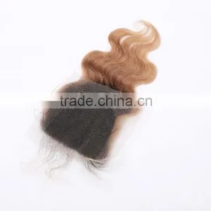 Brazilian Hair Ombre Color Lace Closure 100% Human Body Wave Hair Top Grade 10A Two Tone 1B/27# Ombre Color Lace Closure thumbnail-2