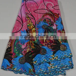 2015 New Arrival Bule 100 % Cotton Big Voile Lace Polish Lace Fabrics Wholesale thumbnail-1