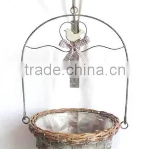 Decorative Wall Hanging Wooden Flower Pot With Metal Bracket and Hook thumbnail-2