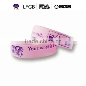 Wholesale Custom Embossed/imprinted/printed Logo Silicone Wristband / Silicone Bracelet thumbnail-1