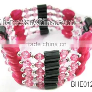 Fashion Pink Plastic Beads With Hematite Beads Elastic Bangle thumbnail-1