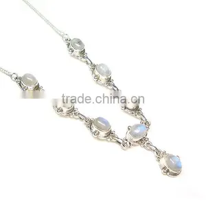 925 Sterling Silver Rainbow Moonstone Necklace Indian Silver Jewelry thumbnail-1