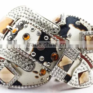 Western Cow Print Leather Brown Concho Studded Cowgirl Crystal Belt thumbnail-3