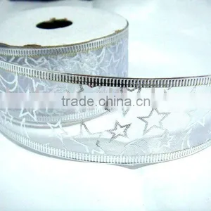 White Christmas Ribbon With Wire Pressed Edges thumbnail-1