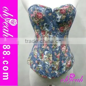 Top Selling Hot Sexy Girls Images Flower Printed Corsets thumbnail-1