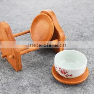 Tea Round Bamboo Wood Trivet Coaster Placemat Tool Set With Holder Rack thumbnail-2