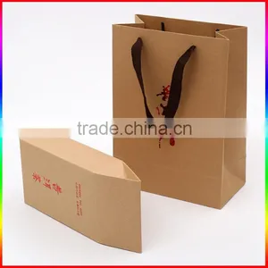 Brown Kraft Paper Packing Bag Packing Box With Red Foil Printing and Ribbon thumbnail-2