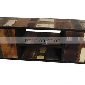 Industrial Look TV Stand, Recycle Metal TV Unit, Tv Unit With Wheels. Vintage Furniture thumbnail-1