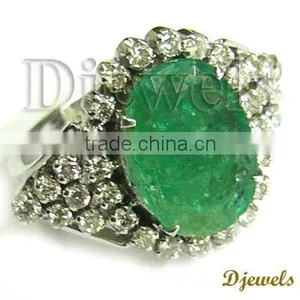 Natural Emerald Rings, Diamond Wedding Rings, White Gold Jewelry thumbnail-1