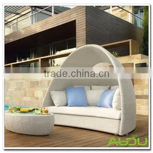 Audu White Rattan Pool Outdoor Sleeper Sofa thumbnail-1