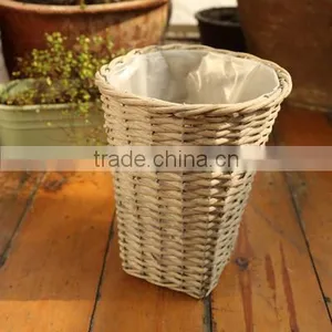 100%Handmade Plastic Lined Grey Wicker Baskets for Plants Wicker Flower Plant Pot thumbnail-4
