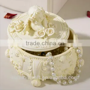 Resin Round Jewelry Box White Vintage Angel Trinket Box thumbnail-1